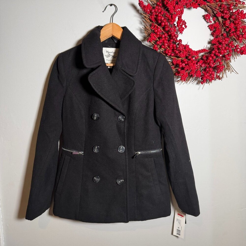 Maralyn & Me Dark Academia Preppy Classic Double Breasted Peacoat SMALL Black